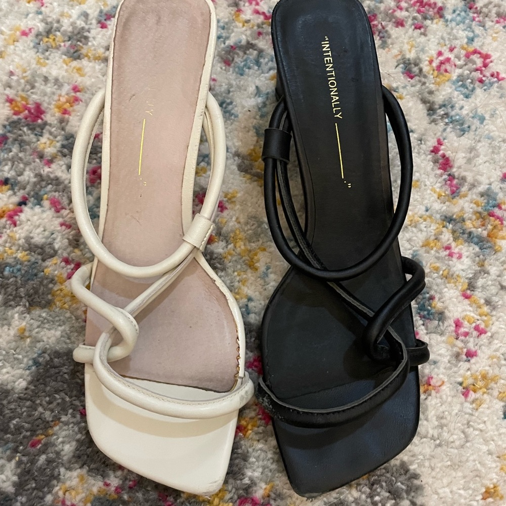 Intentionally mismatched kitten heels